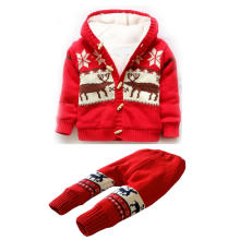 Latest red overcoat giraffe pattern children hooded baby knit jumpsuit Christmas gift fleece Christmas sweater coat